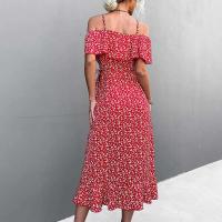 Vestido largo con tirantes y estampado floral para mujer, estilo bohemio de playa, moderno, un hombro, irregular, fresco diario - details 7