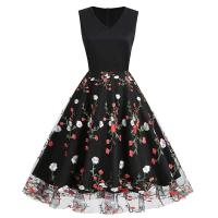 Elegante Vestido Largo Retro con Encaje Bordado Vestido de Fiesta para Mujeres con Cuello en V - details 1