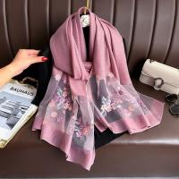 Bufanda de seda fina y suave para mujer, elegante, con bordado de flores, hiyab grande, chales, Foulard, bufanda de encaje brillante para mujer - details 8