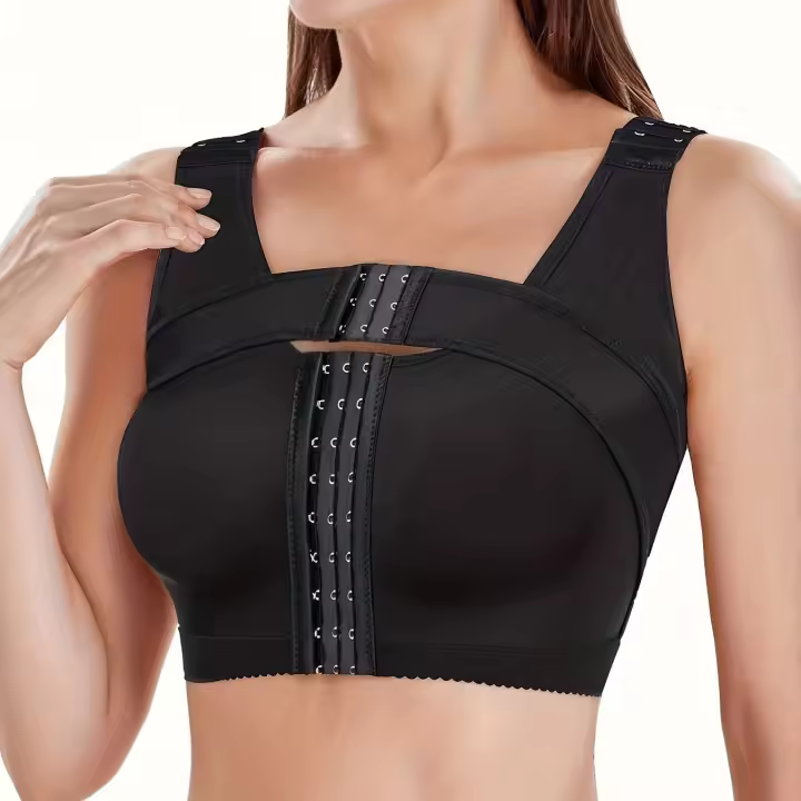 Postoperatorio para mujer, camiseta sin mangas de compresión con cierre frontal, sujetador deportivo de yoga con - 1