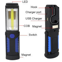 Linterna LED COB para reparación de coche, lámpara de Camping impermeable con imán, carga USB, gancho de luz giratorio de 90 ° - details 5
