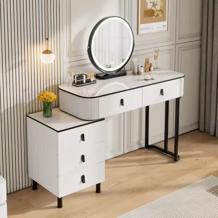 Con Luz Regulable en 3 Niveles, 5 Cajones de Madera Maciza, Mesa Con Cajonera, Montaje Flexible, - 1