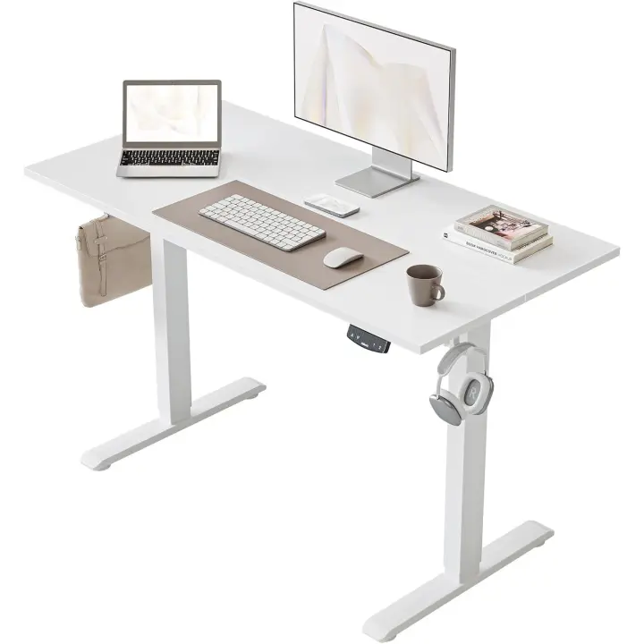 Agilestic Escritorio Elevable Eléctrico de 100 x 60 cm con Tablero Escritorio Regulable en Altura Eléctrico Telescópico Bidireccional con Control de Memoria y Tecnología Anticolisión, Blanco - 1