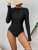 Nuevo Traje de baño cerrado deportivo de una pieza de manga larga negro para surf, traje de baño para mujer, ropa de playa, piscina - details 4