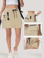 Pantalones casuales de golf de cintura alta para mujer con cremallera y múltiples bolsillos para escalada al aire libre, pantalones cortos deportivos de secado rápido - details 4