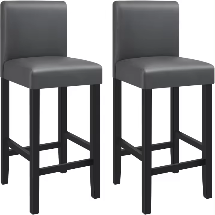 2xTaburete de Bar Silla con Respaldo Madera Maciza Piel sintética Taburete Alto Asiento Acolchado Grueso Negro BH21sz-2 - 1