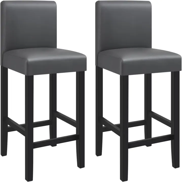 2xTaburete de Bar Silla con Respaldo Madera Maciza Piel sintética Taburete Alto Asiento Acolchado Grueso Negro BH21sz-2 - 1