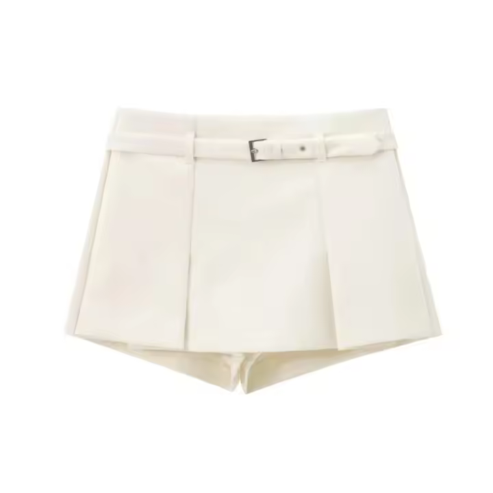 BUNO-Minifaldas y pantalones cortos para mujer, pantalón corto informal liso, cintura alta, holgado, para oficina, moda de verano, ropa, faja decorativa - 1