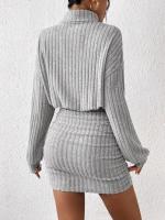 Vestido de Punto de Cuello Alto para Mujer Moda de Invierno Cálida y Suelta con Mangas Largas - details 8