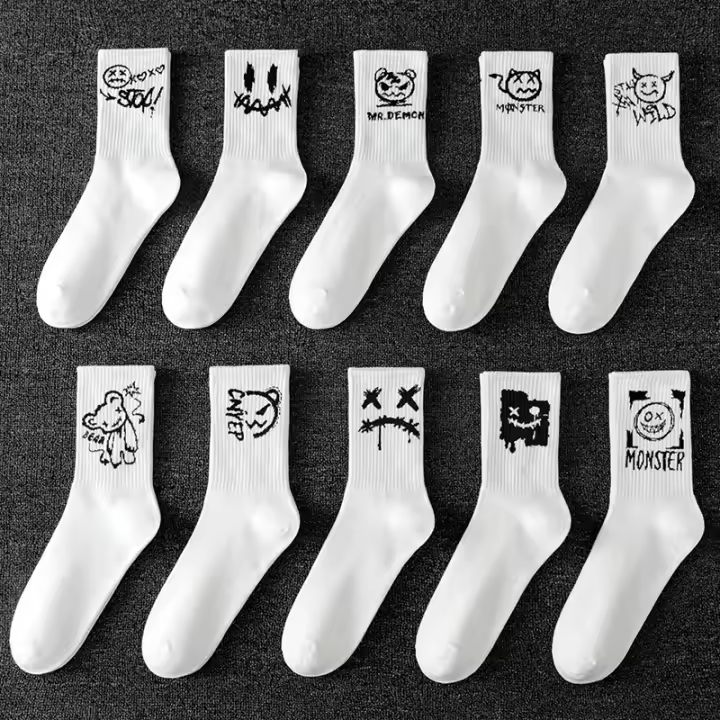 10 pares de calcetines deportivos para hombre, informales, transpirables y versátiles. Calcetines personalizados con graffiti de cara de fantasma - 1