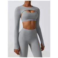 Chaqueta de yoga de manga larga para mujer, entrenamiento, correr, cubierta, gimnasio, top - details 2