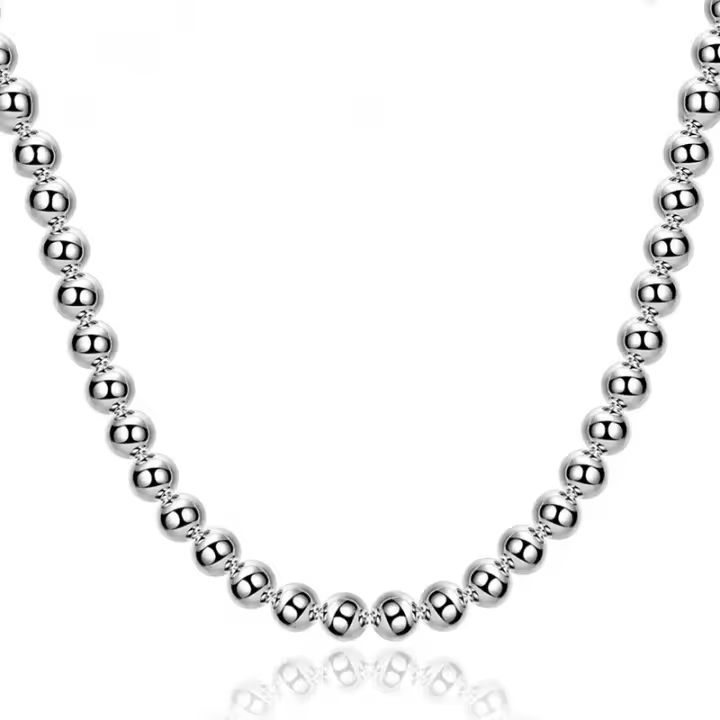 925 Sterling Silver Smooth 8MM Beaded Chain Necklace for Women Man's Jewelry - 1