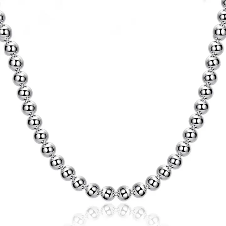 925 Sterling Silver Smooth 8MM Beaded Chain Necklace for Women Man's Jewelry - 1
