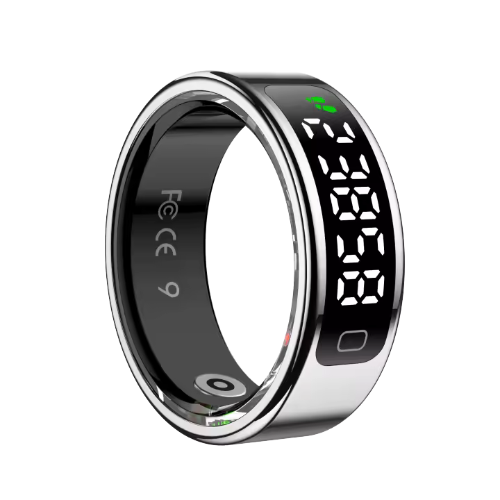 SANLEPUS R11C Anillo inteligente para hombres y mujeres con pantalla, que registra pasos, frecuencia cardíaca, calorías, sueño y estrés 24/7, incluye estuche de carga, aplicación QRing compatible con Apple y Xiaomi - 1