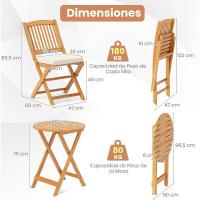 Set de Bistró con 3 Piezas Plegables, Mesa y Sillas Terraza de Madera de Acacia con 2 Cojines Acolchados Extraíbles, Muebles de Exterior para Patio Jardín Veranda Balcón (Rojo) - details 29
