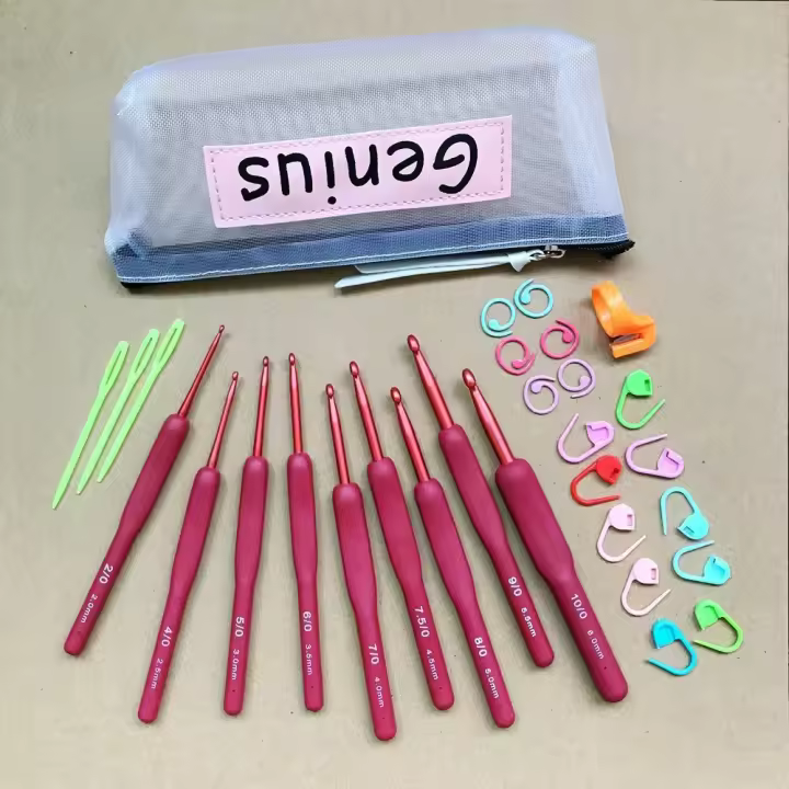 Agujas de tejer con mango ergonómico, herramientas para manualidades, ganchos de ganchillo, 1 juego/9 piezas - 1