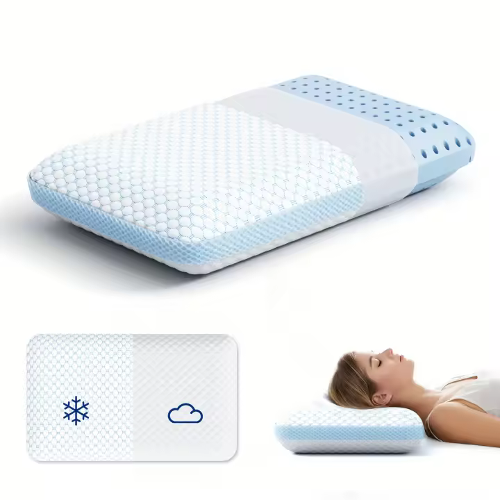 Almohada Refrescante y Transpirable Diseño Moderno Hipoalergénica Soporte Ergonómico para Dormir de Costado/Esposo/Barriga Lavable por Ambos Lados - 1