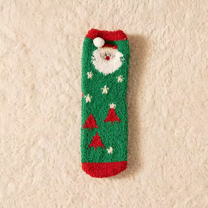 Calcetines de lana de coral navideño, caja de regalo de Navidad, Calcetines de Nochebuena, tubo medio para hombres y mujeres - 1