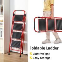 Escalera Plegable 4 Peldaños, Escalera de Tijera con Pedales Antideslizantes Anchos, Barandilla, Escalón Taburete de Acero Portátil Uso Hogar Cocina Oficina, Carga hasta 150 kg, Blanco - details 29
