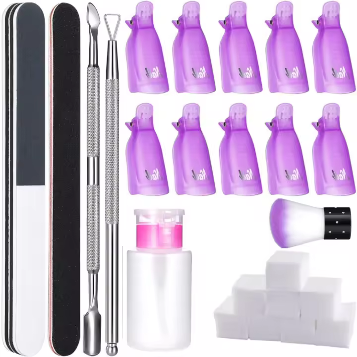 Kit de herramientas para quitar esmalte de uñas, 10 piezas, 600 piezas almohadilla de algodón, botella de bomba, empujador de cutículas triangulares - 1