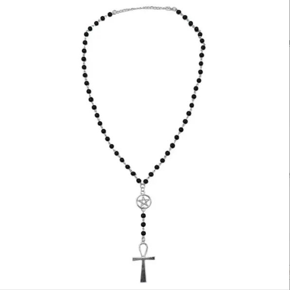 Moda cool retro oscuro cruz cuentas cadena collar nicho largo subcultura chica caliente cuentas premium sentido suéter cadena - 1