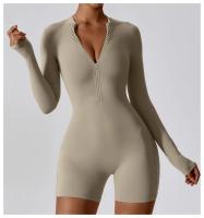 Traje de gimnasio de yoga para mujeres mono deportivo de manga larga con medio cierre sobre todo el cuerpo ropa de fitness para entrenamiento - details 26