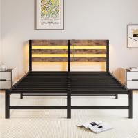 Marco de cama doble con estación de carga y luces LED, plataforma de metal resistente, marco de cama doble de 135 x 190 cm con cabecero de madera con almacenamiento, no necesita - details 22