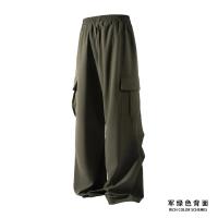 Pantalones casuales de secado rápido, pantalones de cintura elástica rectos sólidos plisados ​​con bolsillo lateral a la moda para hombres, pantalones sueltos de seda de hielo para uso diario - details 6