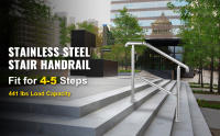 SucceBuy Barandilla de 5 escalones |   Pasamanos de acero inoxidable |   Ajustable para 1-5 pasos |   Superficie de nivel |   Barandillas de escaleras interiores/exteriores |   Capacidad de 220 libras |   Kit de instalación incluido |   Porche bricolaje - details 0