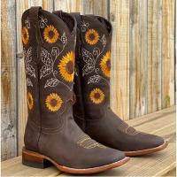 Otoño e Invierno moda europea y americana botas Martin tacones gruesos tacones altos cabeza redonda botas de mujer bordadas - details 1