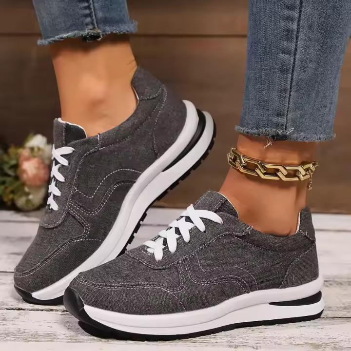 Zapatos de mujer de mezclilla azul, tan gruesos y a la moda con cordones, zapatos deportivos casuales cómodos - 1