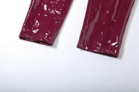 BUNO-Conjunto de 2 piezas de cuero PU rojo Sexy para mujer, monos con espalda descubierta y cuello en V profundo, Top + pantalón pitillo de cintura alta con cremallera trasera - details 28