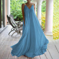 Vestido de tirantes de talla grande con cuello en V naranja nuevo de verano - details 1