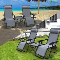 Set de 2 Sillas de Jardín Plegables Silla de Gravedad Cero Reclinable con Soporte para Bebidas y Reposacabezas Extraíble Carga Máxima 120kg Negro - details 46