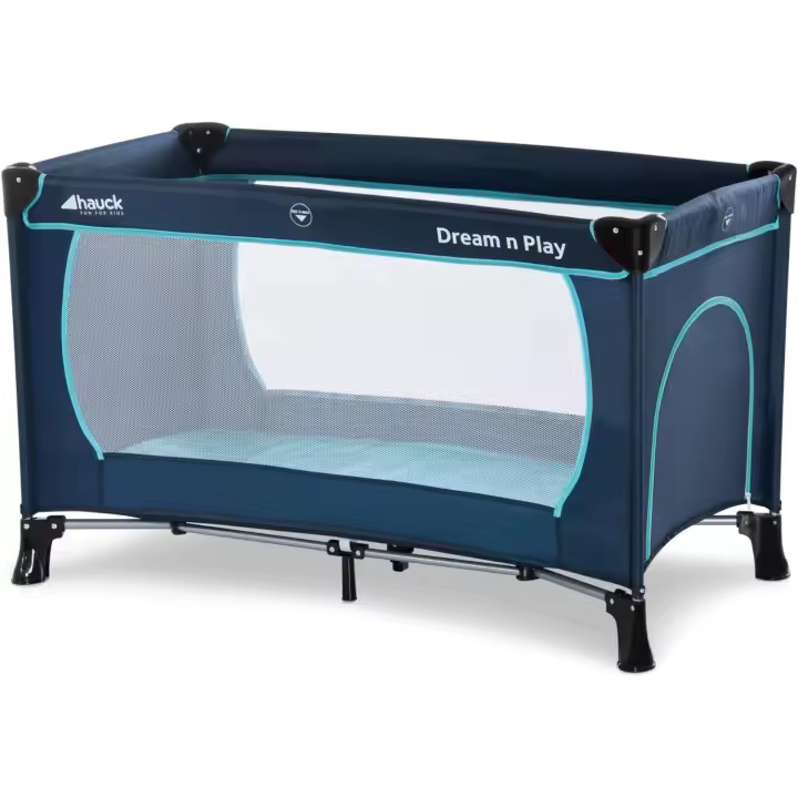Dream N Play Plus Parque Infantil Bebe Plegable, Cuna de Viaje Bebe desde el Nacimiento hasta 15 kg, Bolsa de Transporte, 120 x 60 cm - Azul Marino/Turquesa - 1