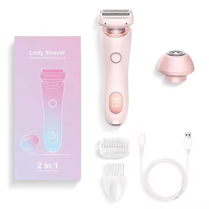 Maquinillas de afeitar eléctricas para mujer, afeitadoras faciales 2 en 1 para Bikini, depilación para axilas, piernas, recortador corporal para mujer, resistente al agua IPX7 - 1