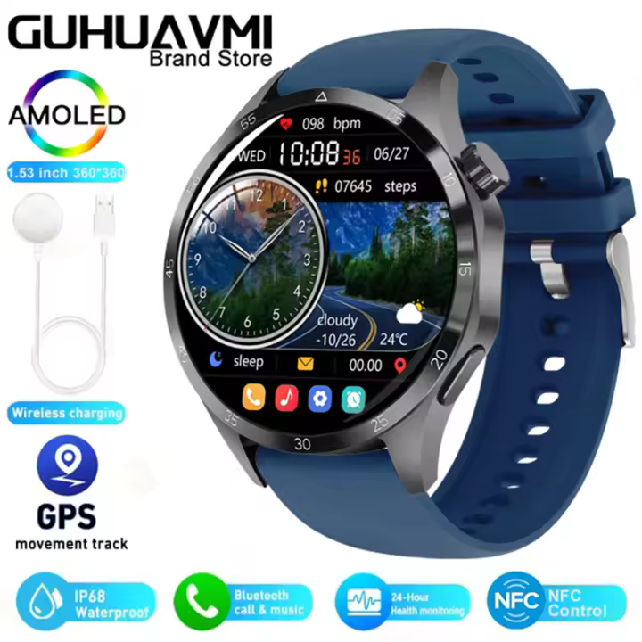 Reloj inteligente Watch 4 Pro para hombre y mujer, pulsera con GPS, Pantalla AMOLED HD, Bluetooth, llamadas, NFC, resistente al agua IP67, control del azúcar en la sangre - 1