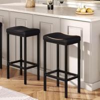 Silla Alta Cuadrada con Superficie Curva Cuero PU Espesor de 4cm Marco de Metal Altura de 63cm - details 1