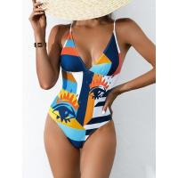 Bañador estampado de flores para mujer, traje de baño de 1 pieza Sexy, cerrado, azul, Push up, Vintage, para playa y piscina - details 5