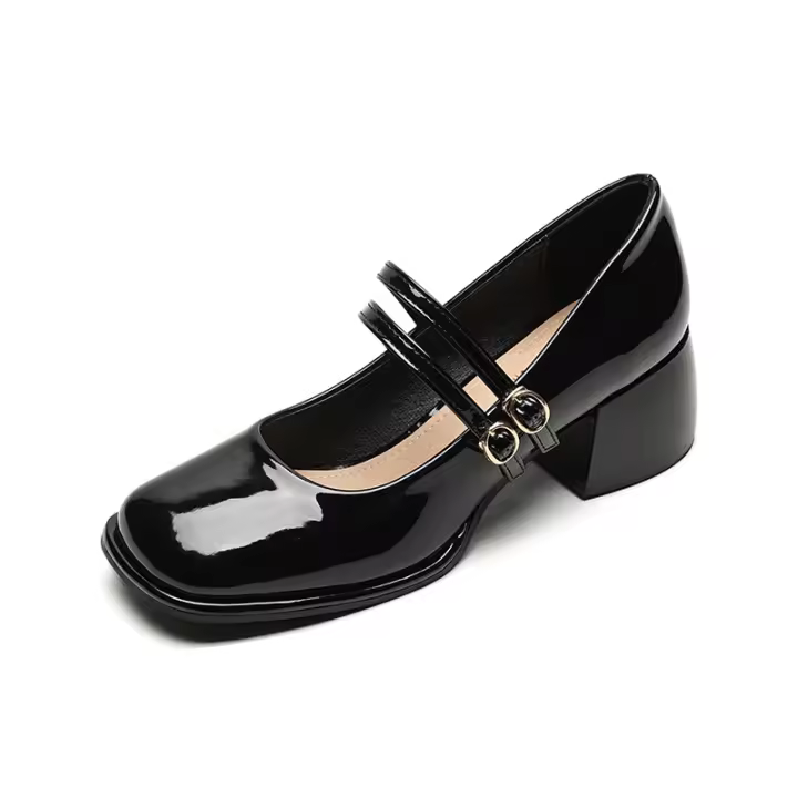 Zapatos Mary Jane franceses para mujer, tacones gruesos, una sola tira, estilo universitario, zapatos pequeños de cuero, zapatos sencillos retro - 1