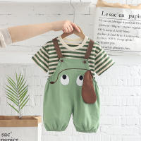 Conjunto De Ropa Infantil Para Bebé De Verano Con Estampado Rayado Camiseta Y Shorts De Algodón Y Poliéster Estilo Casual Para Niños - details 3
