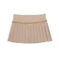 TRAFZA Falda Mini De Cuero Retro Para Mujer Verano 2024 Cintura Alta Empuñadura Chic Preppy Style Polyester Pleated Cierre De Cremallera Streetwear - details 2