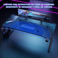 Mesa de Juegos Ergonómica en Forma de Z Fibra de Carbono Portavasos y Gancho para Auriculares Negro - details 11