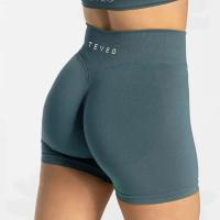 TEVEO Impact Women Fiess Sports Biker 4.5" Banda baja acanalada Pantalones cortos de yoga Entrenamiento Scrunch Butt Leggings sin costuras - details 7
