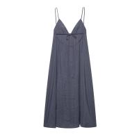 PB & ZA 2025 novedad de verano, estilo de vacaciones para mujer, cuello en V, sin mangas, tirantes con lazo, vestido suelto, falda larga - details 2