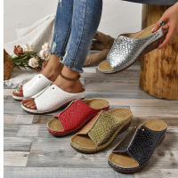 Chanclas de PU Roma para mujer, Sandalias de tacón inclinado, talla grande, Punta expuesta, 43, 42, 41, 40, 39 - details 1