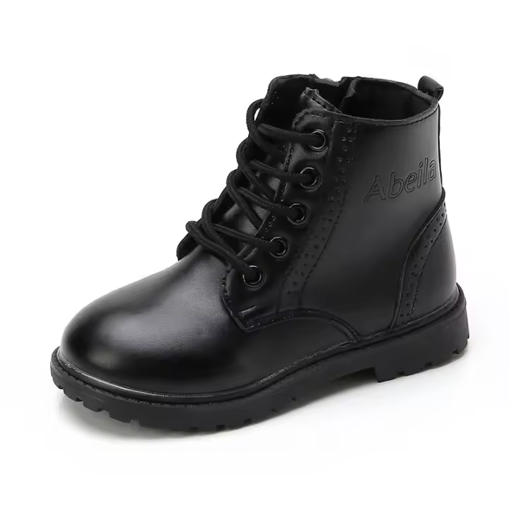 Botas de cuero PU negro para niños y niñas Estilo clásico con cordones, suaves, talla 21-37, otoño - 1