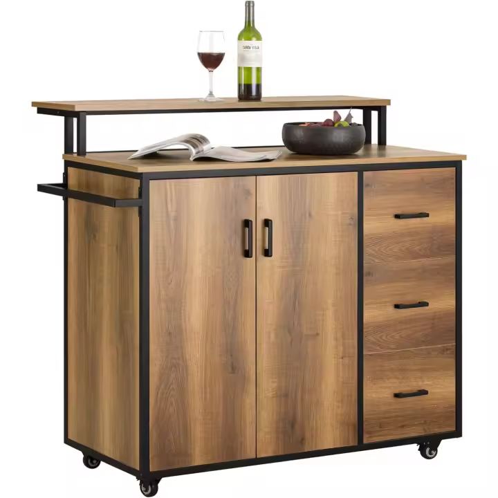 Cocina de Diseño con Encimera Isla Armario de Cocina de Almacenamiento Múltiple con 2 Puertas, 3 Cajones, 1 Toaletero y 1 Estante Adicional - 1