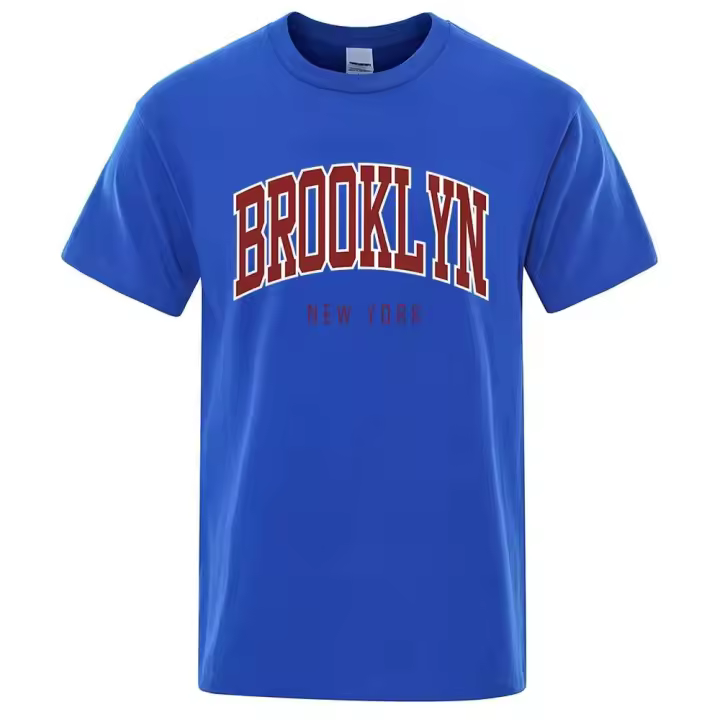 Camiseta de algodón estampada de Brooklyn de Nueva York, ropa de verano transpirable, camiseta holgada informal para hombres - 1