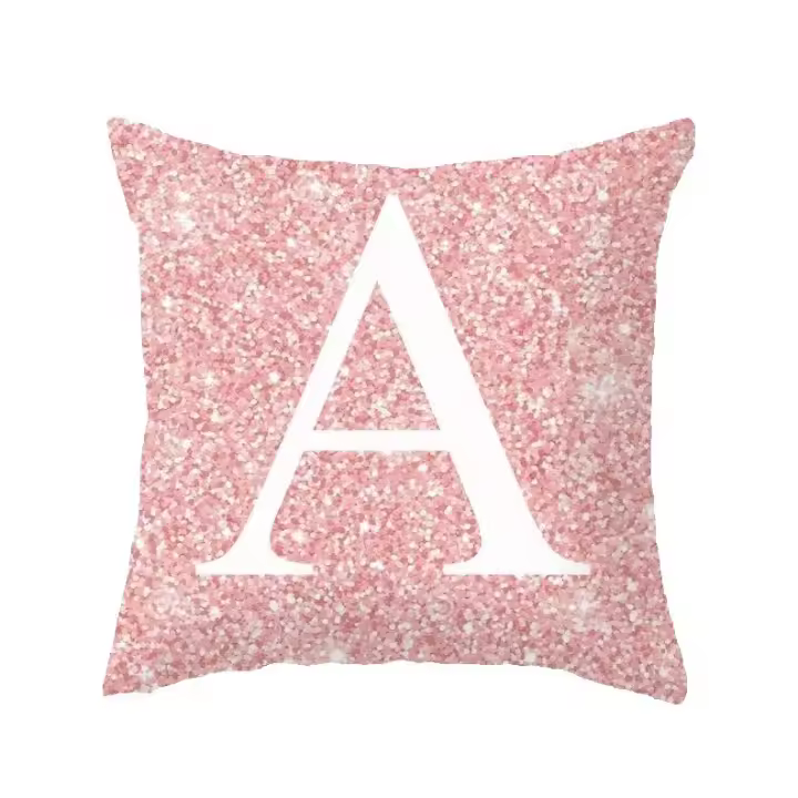Cojín de sofá con letras brillantes de color rosa de 45x45 cm con almohada de respaldo central - 1